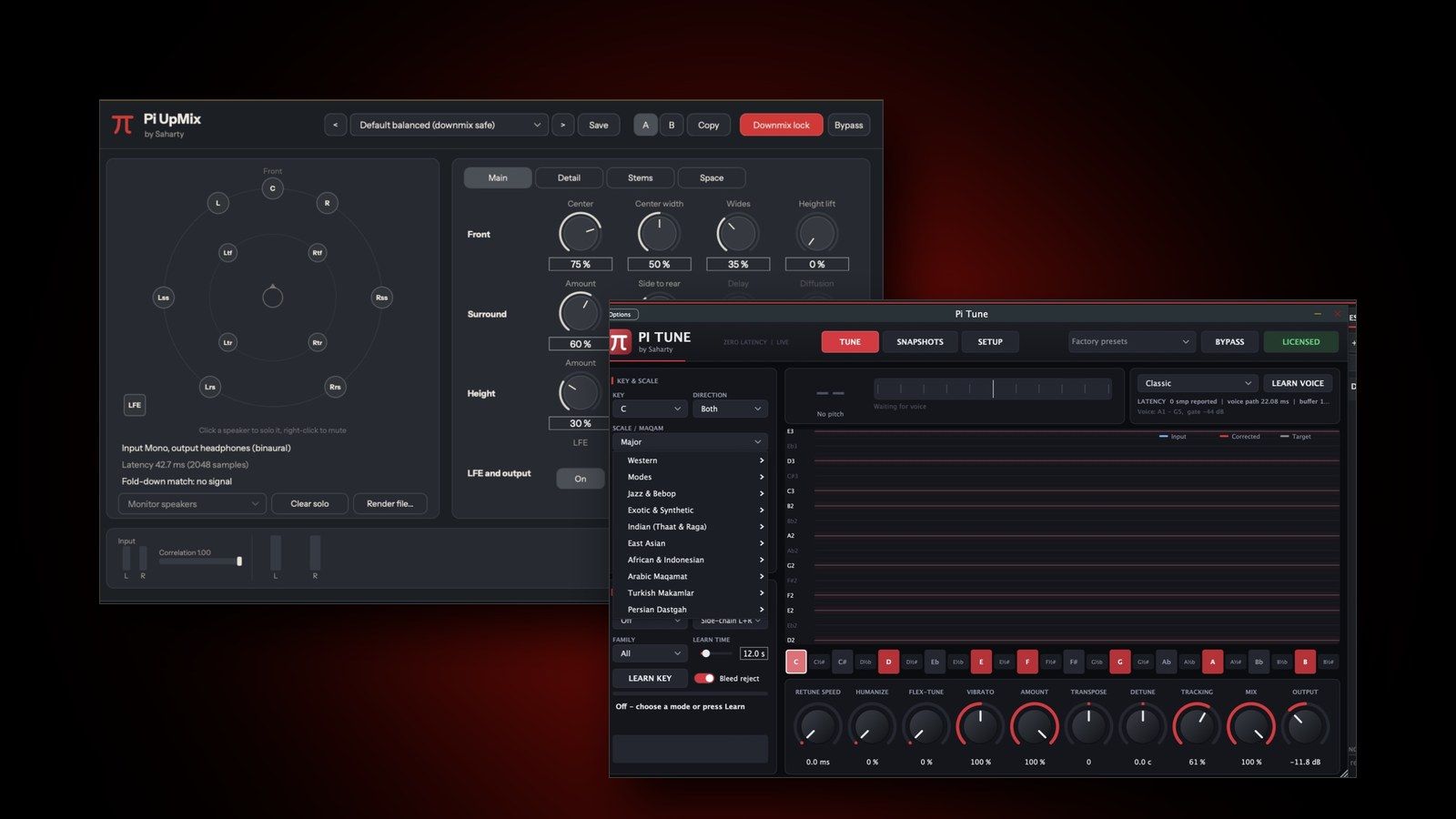 Pi UpMix and Pi Tune plug-in windows
